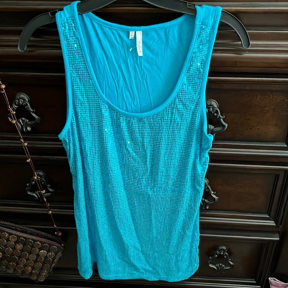 Studio Y turquoise sequined tank top